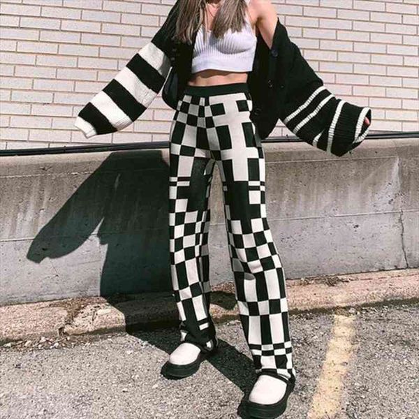 za knit plaid pants vintage summer white and black streetwear high waist wide leg women fashion casual long trousers, Black;white
za knit plaid pants vintage summer white and black streetwear high waist wide leg women fashion casual long trousers, Black;white