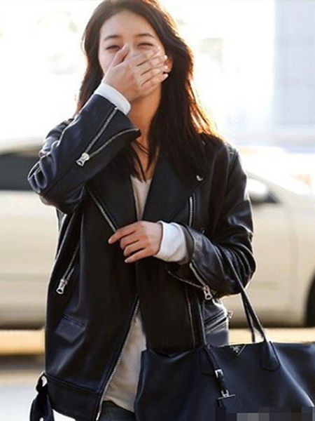 women's jackets bf wind haining leather mid long loose sheepskin motorcycle jacket star coat, Black;brown
women's jackets bf wind haining leather mid long loose sheepskin motorcycle jacket star coat, Black;brown