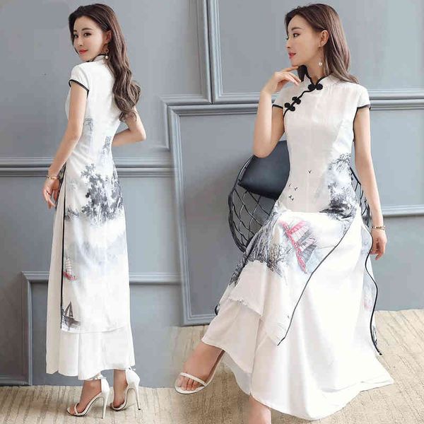 casual dresses summer dress chiffon robe vintage chinese style elegant slim womens clothing landscape painting cheongsam qipao vfj, Black;gray
casual dresses summer dress chiffon robe vintage chinese style elegant slim womens clothing landscape painting cheongsam qipao vfj, Black;gray