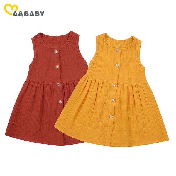6m-4y summer toddler baby kid girl vintage dress solid color sleeveless ruffles button dresses clothing 210515, Red;yellow
6m-4y summer toddler baby kid girl vintage dress solid color sleeveless ruffles button dresses clothing 210515, Red;yellow
