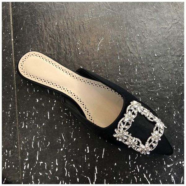 luxury slippers women slip on mules slides brand crystal buckle pointed toe sandal flat heel dress shoes, Black
luxury slippers women slip on mules slides brand crystal buckle pointed toe sandal flat heel dress shoes, Black