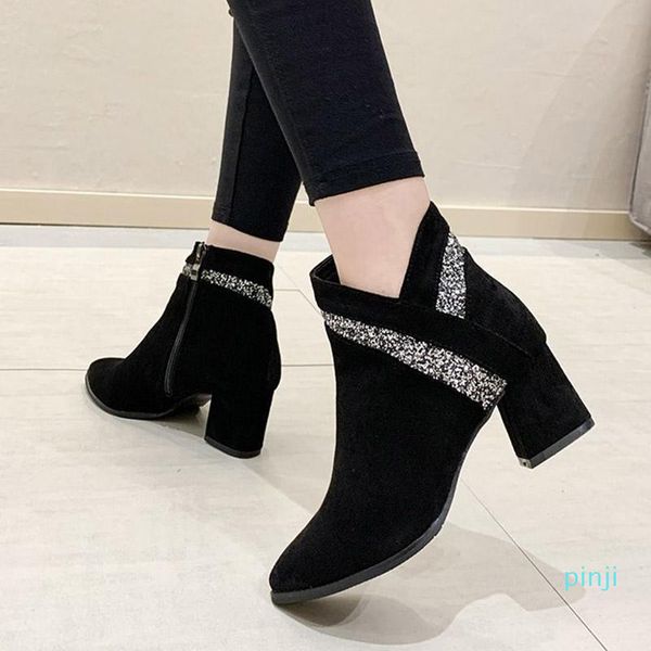 boots high heels ankle 2021 winter fashion bling booties square heeled pointed toe dress shoes flock botas retro mujer, Black
boots high heels ankle 2021 winter fashion bling booties square heeled pointed toe dress shoes flock botas retro mujer, Black