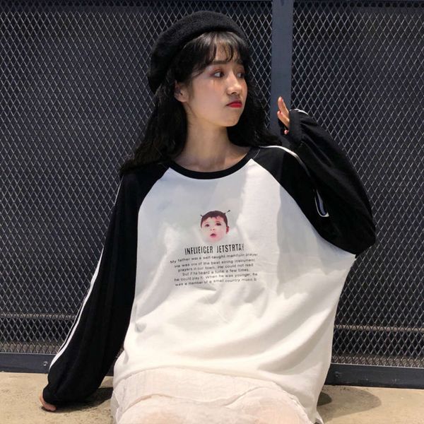 women's sweaters hoodies ins super fire long sleeve t-shirt for girls in early autumn jzlx, White;black
women's sweaters hoodies ins super fire long sleeve t-shirt for girls in early autumn jzlx, White;black