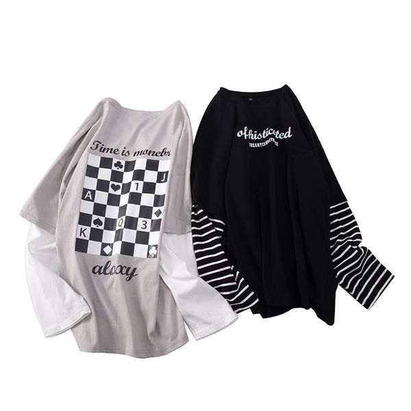 autumn spring cotton t-shirts men fake two pieces casual fashion long sleeve o-neck playing card for man tees, White;black
autumn spring cotton t-shirts men fake two pieces casual fashion long sleeve o-neck playing card for man tees, White;black