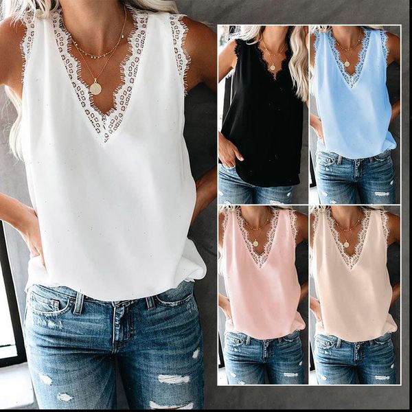 womens tanks chiffon sleeveless v neck tank camis lace patchwork solid loose female vest summer slim fashion casual lady clothes, White
womens tanks chiffon sleeveless v neck tank camis lace patchwork solid loose female vest summer slim fashion casual lady clothes, White