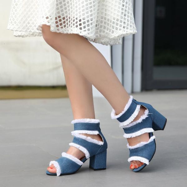denim comfortable thick-heeled high-heeled fashion fish mouth large size female sandals zapatos de mujer tacon cuadrado mnk3, Black
denim comfortable thick-heeled high-heeled fashion fish mouth large size female sandals zapatos de mujer tacon cuadrado mnk3, Black