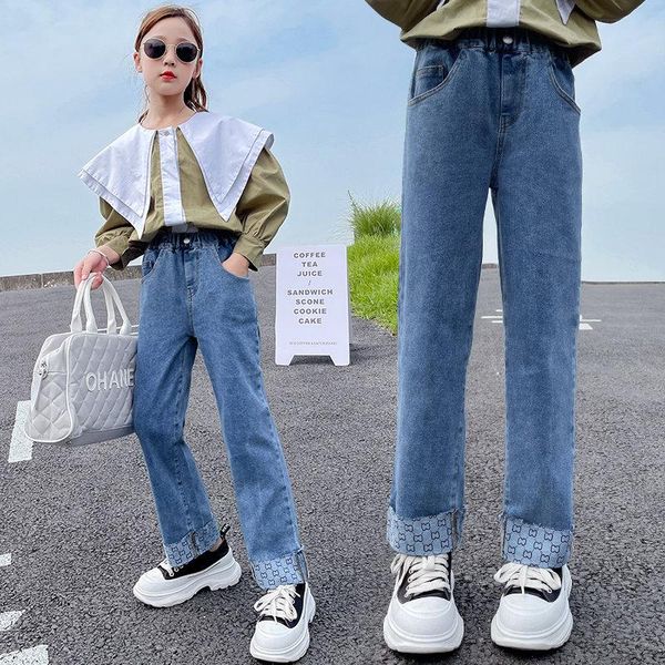 jeans for girls fashion printed turnup korean casual high waisted denim pants teen kids autumn streetwear trousers, Blue
jeans for girls fashion printed turnup korean casual high waisted denim pants teen kids autumn streetwear trousers, Blue