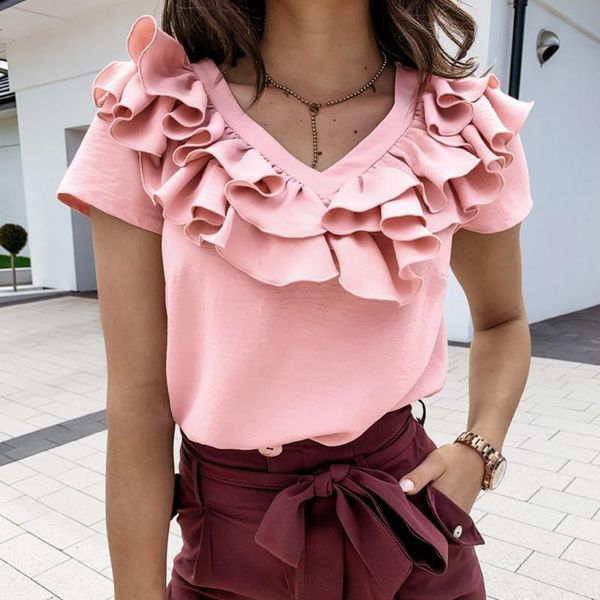 women's blouses & shirts elegant 2021 summer shirt women v neck ruffles short sleeve blouse female solid tunic 3 colors blusas chem, White
women's blouses & shirts elegant 2021 summer shirt women v neck ruffles short sleeve blouse female solid tunic 3 colors blusas chem, White