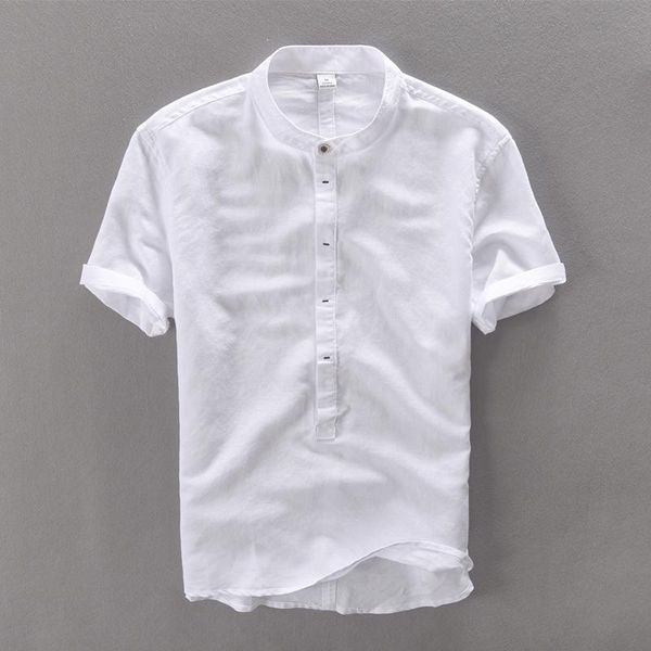 men's casual cotton linen shirts solid short sleeve shirt summer loose clothing male dress, White;black
men's casual cotton linen shirts solid short sleeve shirt summer loose clothing male dress, White;black