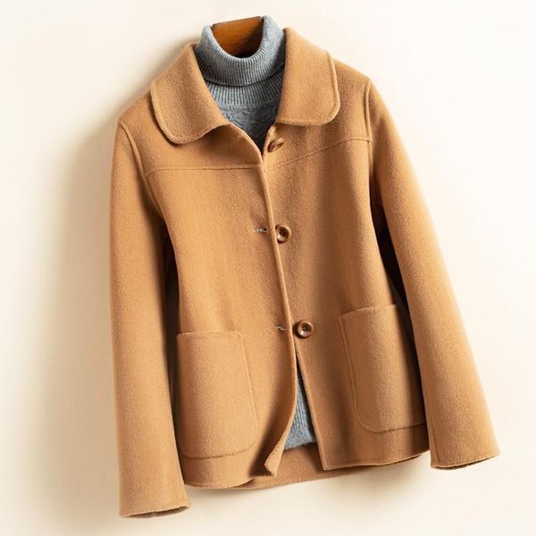 women's wool & blends short style double faced velvet coat women 100% pure jacket 2021 autumn winter single-breasted outerwear female, Black 
women's wool & blends short style double faced velvet coat women 100% pure jacket 2021 autumn winter single-breasted outerwear female, Black