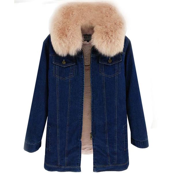 women's fur & faux winter denim jacket loose pie over fur, casual collar mid-length jacket, detachable lining, ladies overcoming, Black
women's fur & faux winter denim jacket loose pie over fur, casual collar mid-length jacket, detachable lining, ladies overcoming, Black