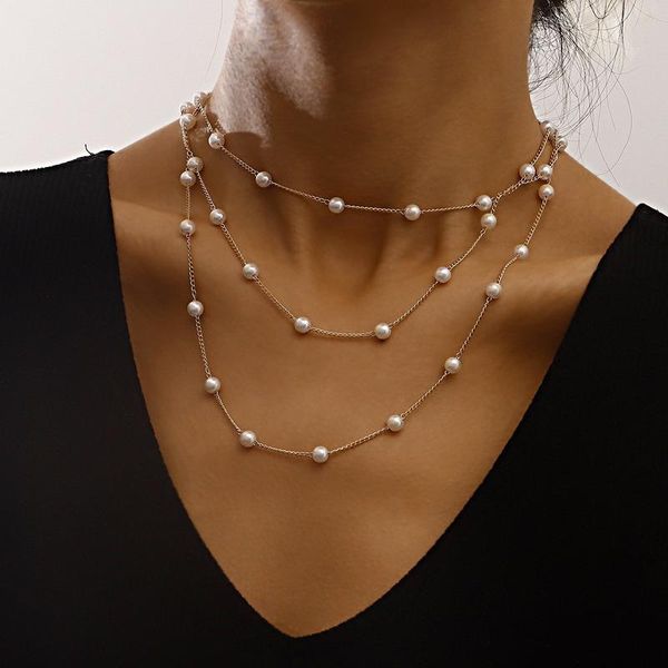 chokers multi-layer women's necklace chain pearl choker necklaces 2021 fashion light luxury lady party jewelry accessories, Golden;silver
chokers multi-layer women's necklace chain pearl choker necklaces 2021 fashion light luxury lady party jewelry accessories, Golden;silver