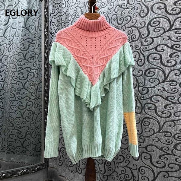 women's sweaters turtleneck 2021 autumn winter women color block knitting ruffle flowers deco long sleeve casual pullovers ladies, White;black
women's sweaters turtleneck 2021 autumn winter women color block knitting ruffle flowers deco long sleeve casual pullovers ladies, White;black