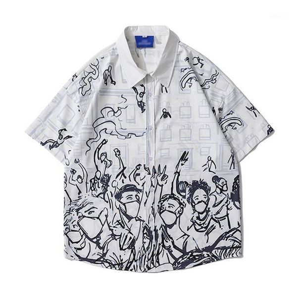 men's casual shirts 2021 printed shirt couple men loose retro floral one button wild short-sleeve blouses, White;black
men's casual shirts 2021 printed shirt couple men loose retro floral one button wild short-sleeve blouses, White;black