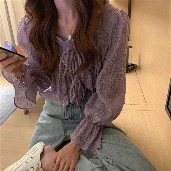 women's blouses & shirts women purple ruffles flare sleeves thin high waist streetwear female fahsion all match solid chic plus 6nqn, White
women's blouses & shirts women purple ruffles flare sleeves thin high waist streetwear female fahsion all match solid chic plus 6nqn, White