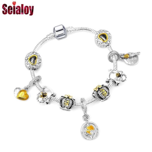 seialoy two-tone rotating earth charm bracelets for women original frog prince crown beaded birthday candle pendant bangles, Golden;silver
seialoy two-tone rotating earth charm bracelets for women original frog prince crown beaded birthday candle pendant bangles, Golden;silver