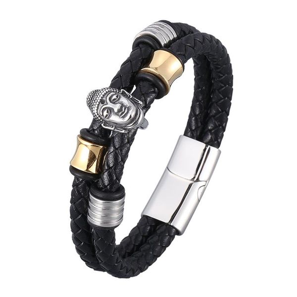 handmade black double genuine leather bracelets bangles for men buddha head stainless steel male wristband lucky jewelry sp0945 charm, Golden;silver
handmade black double genuine leather bracelets bangles for men buddha head stainless steel male wristband lucky jewelry sp0945 charm, Golden;silver