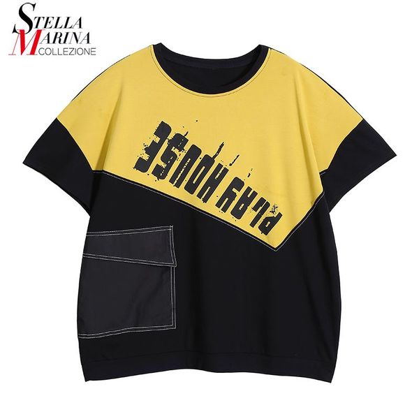 women's t-shirt * korean 2021 woman summer black yellow patchwork oversized letters printed pockets ladies unique style mj9823, White
women's t-shirt * korean 2021 woman summer black yellow patchwork oversized letters printed pockets ladies unique style mj9823, White