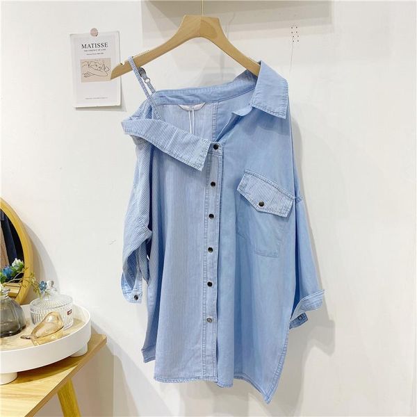 women's jackets 2021 spring autumn off shoulder suspender denim shirt loose design small group splicing streetwear casual shirts, Black;brown
women's jackets 2021 spring autumn off shoulder suspender denim shirt loose design small group splicing streetwear casual shirts, Black;brown