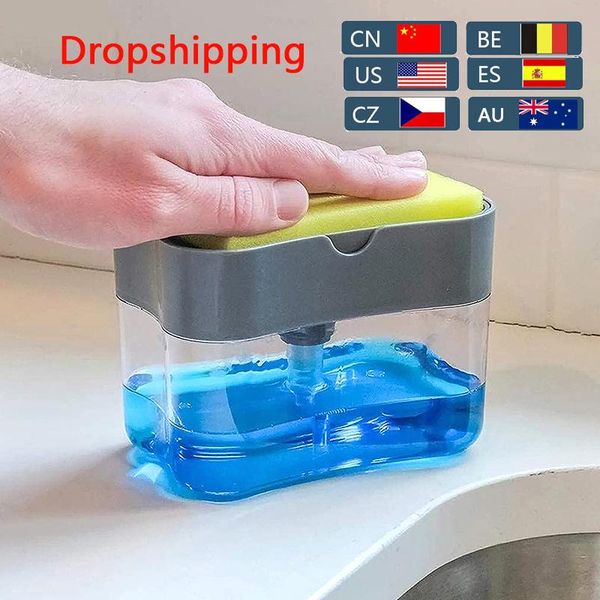 soap dispenser pump with sponge manual press cleaning liquid container organizer kitchen tool #25