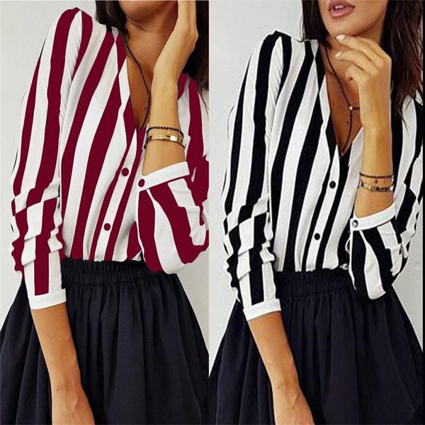 style long sleeve v-neck loose ladies autumn striped casual blouse black and red plus size s-xl women's blouses & shirts, White
style long sleeve v-neck loose ladies autumn striped casual blouse black and red plus size s-xl women's blouses & shirts, White