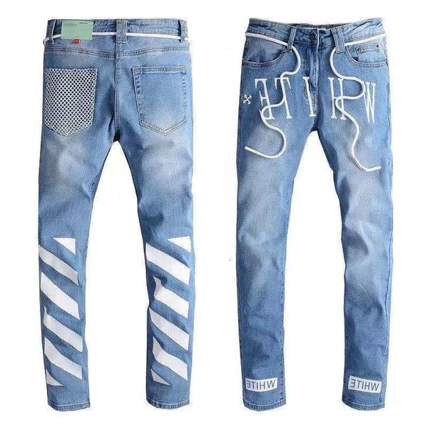 off white2021 new fashion slim little feet elastic blue jeans men's brand 149, Black
off white2021 new fashion slim little feet elastic blue jeans men's brand 149, Black