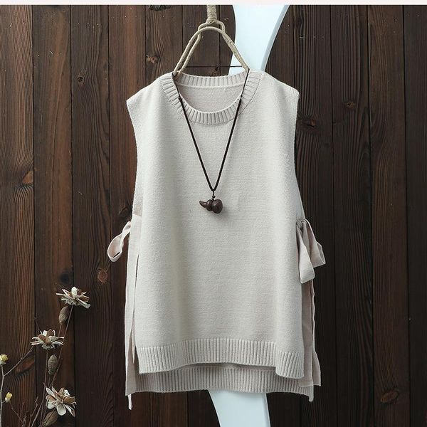 women's vests #0723 spring o neck pullover sleeveless knitted vest women plus size side bandage thin hollow out split waistcoat, Black;white
women's vests #0723 spring o neck pullover sleeveless knitted vest women plus size side bandage thin hollow out split waistcoat, Black;white