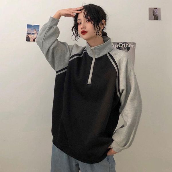 women's hoodies & sweatshirts clothing long sleeve pullovers spring autumn loose casual korean fashion brand panelled patchwork, Black
women's hoodies & sweatshirts clothing long sleeve pullovers spring autumn loose casual korean fashion brand panelled patchwork, Black