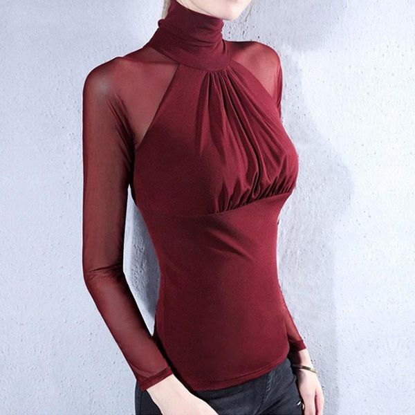 women's t-shirt fashion autumn t shirt casual turtleneck long sleeve solid mesh patchwork perspective slim tee female, White
women's t-shirt fashion autumn t shirt casual turtleneck long sleeve solid mesh patchwork perspective slim tee female, White