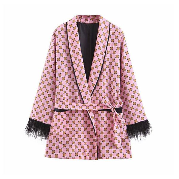 women's suits & blazers feather cuffs casual small suit stitching printing long-sleeved lace-up jacket 2021 spring and autumn qn*, White;black
women's suits & blazers feather cuffs casual small suit stitching printing long-sleeved lace-up jacket 2021 spring and autumn qn*, White;black