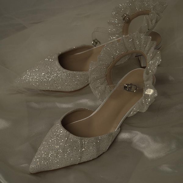sandals summer white mesh gauze shiny pointed toe low-heeled bride wedding shoes banquet dress princess thick high-heeled women, Black
sandals summer white mesh gauze shiny pointed toe low-heeled bride wedding shoes banquet dress princess thick high-heeled women, Black