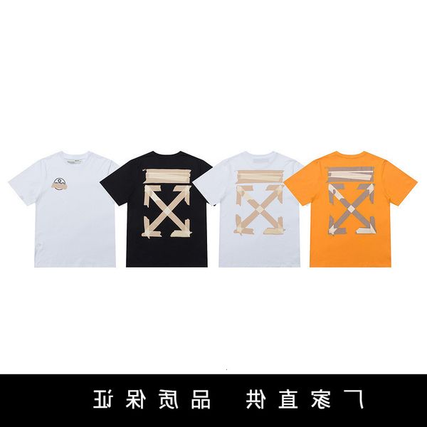 21ss tide brand off short sleeve t-shirt men's and women's new plastic strip arrstyle printing lovers half, White;black
