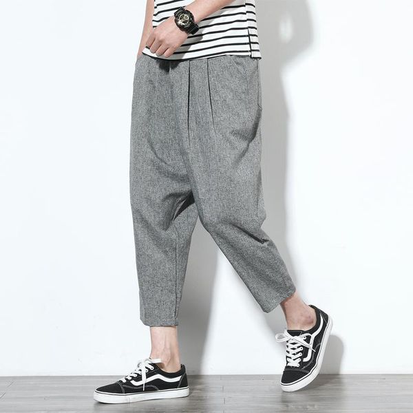 men's pants summer nine-minute pants, flax casual thin and loose hallen large size, Black
men's pants summer nine-minute pants, flax casual thin and loose hallen large size, Black