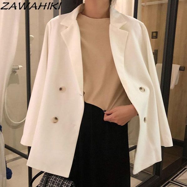 women's suits & blazers zawahiki blazer femme double breasted solid autumn office ladies vintage 2021 korean women loose chaquetas, White;black
women's suits & blazers zawahiki blazer femme double breasted solid autumn office ladies vintage 2021 korean women loose chaquetas, White;black