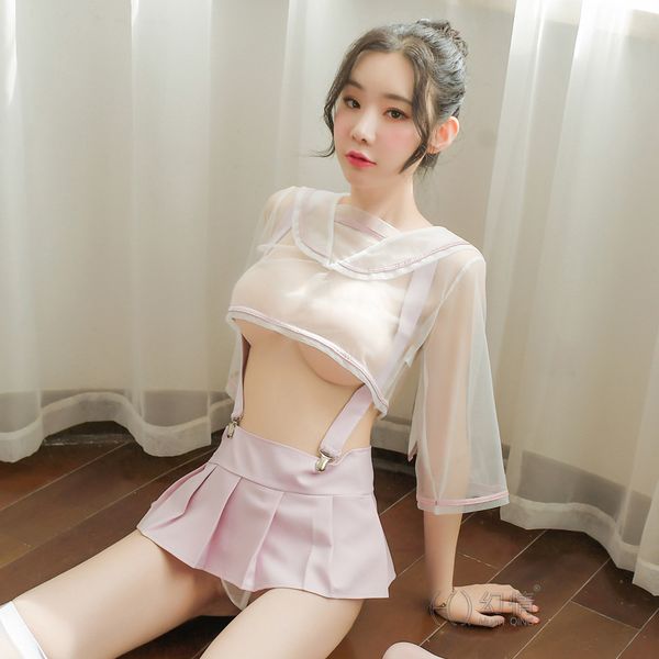 fantasy new style underwear women's open breast strap perspective student uniform temptation suit, Black;white
fantasy new style underwear women's open breast strap perspective student uniform temptation suit, Black;white