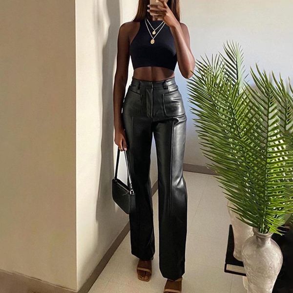 autumn elegant high waist loose vintage casual pants streetwear women faux leather pant pockets straight trousers women's & capris, Black;white
autumn elegant high waist loose vintage casual pants streetwear women faux leather pant pockets straight trousers women's & capris, Black;white