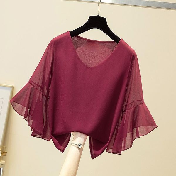 women's blouses & shirts chiffon women blouse summer design 2021 solid v-neck flare sleeved loose elegant office lady pulls outwear, White
women's blouses & shirts chiffon women blouse summer design 2021 solid v-neck flare sleeved loose elegant office lady pulls outwear, White