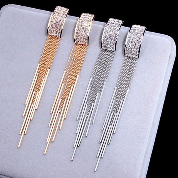 clip-on & screw back 2021 gold color long crystal tassel clip on earrings without piercing for women wedding brinco fashion jewelry gifts, Silver
clip-on & screw back 2021 gold color long crystal tassel clip on earrings without piercing for women wedding brinco fashion jewelry gifts, Silver