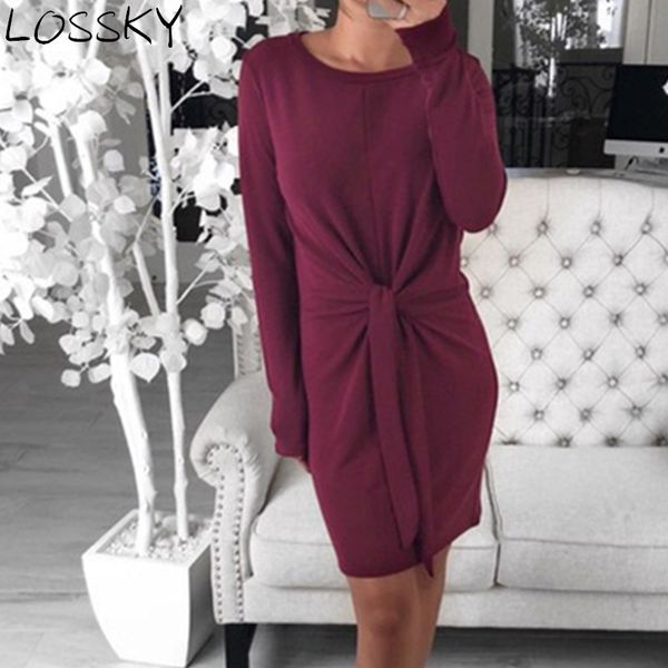 women autumn winter solid mini dress casual round neck long sleeve front bow bandage slim party short ladies es 210520, Black;gray
women autumn winter solid mini dress casual round neck long sleeve front bow bandage slim party short ladies es 210520, Black;gray
