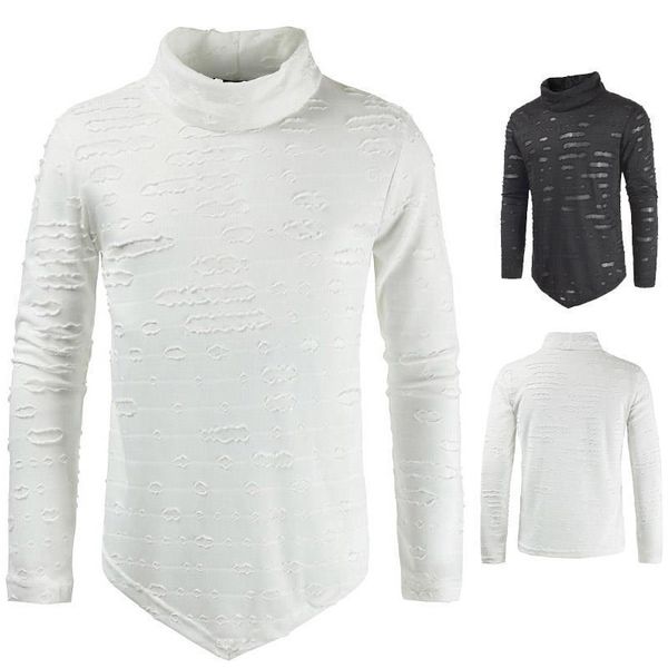 fashion t-shirt personality pile neck hip hop hole inverted triangle hem men's casual long sleeve, White;black
fashion t-shirt personality pile neck hip hop hole inverted triangle hem men's casual long sleeve, White;black