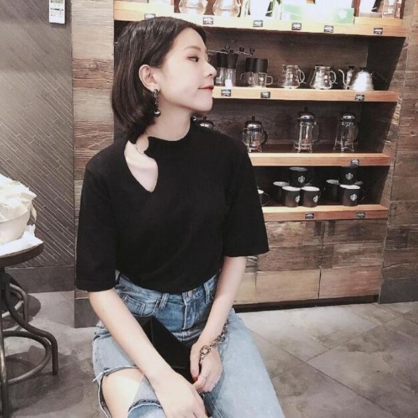 fashion women t shirt solid color short sleeve iron ring decoration tees casual slim tshirt women's t-shirt, White
fashion women t shirt solid color short sleeve iron ring decoration tees casual slim tshirt women's t-shirt, White