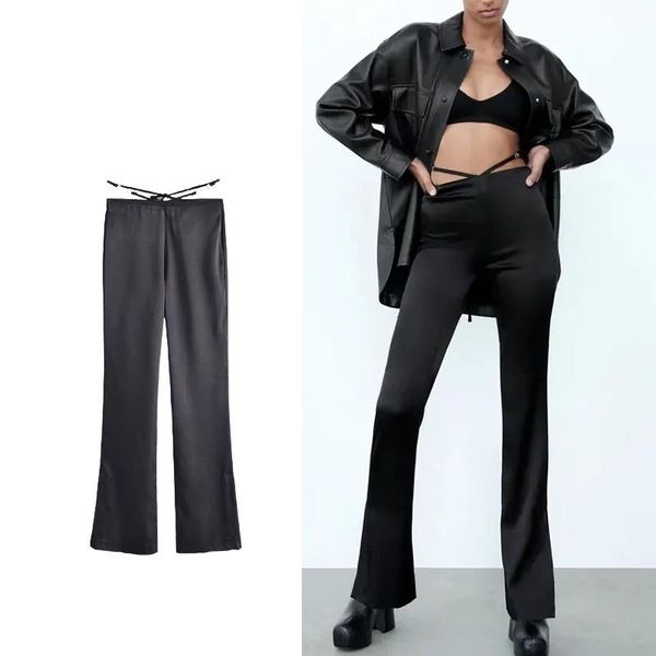 women's pants & capris za 2022 women autumn silk satin texture trumpet for casual fashion solid color trousers, Black;white
women's pants & capris za 2022 women autumn silk satin texture trumpet for casual fashion solid color trousers, Black;white