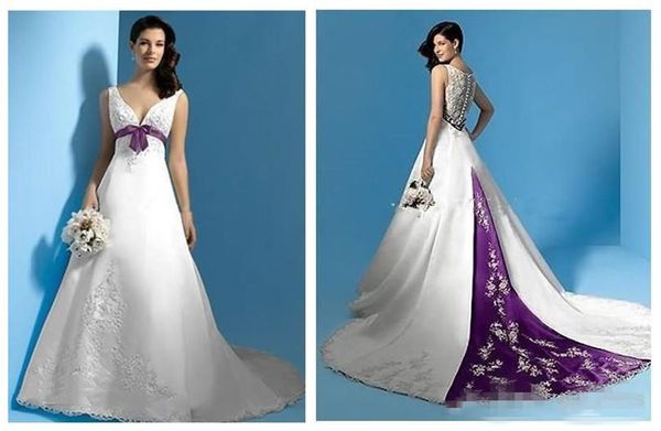 latest design bridal gowns a line wedding dresses selling princess long spring v-neck sash white and purple satin beaded
latest design bridal gowns a line wedding dresses selling princess long spring v-neck sash white and purple satin beaded