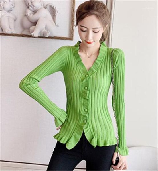 women's knits & tees spring autumn women v-neck knitted full sleeve ruffles sweaters cardigans lady knit stretchy slim sweater for fema, White
women's knits & tees spring autumn women v-neck knitted full sleeve ruffles sweaters cardigans lady knit stretchy slim sweater for fema, White