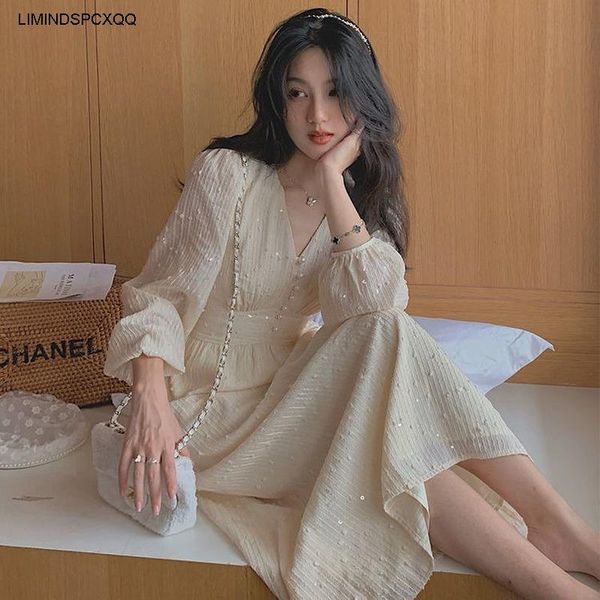 french puff sleeve midi dress vintage designer women korean sequins 2021 elegant fairy spring wedding party female clothes casual dresses, Black;gray
french puff sleeve midi dress vintage designer women korean sequins 2021 elegant fairy spring wedding party female clothes casual dresses, Black;gray