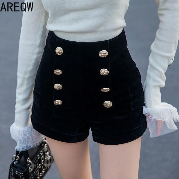 high waist woolen shorts women's autumn and winter retro slimming double-breasted black base booty, White;black
high waist woolen shorts women's autumn and winter retro slimming double-breasted black base booty, White;black