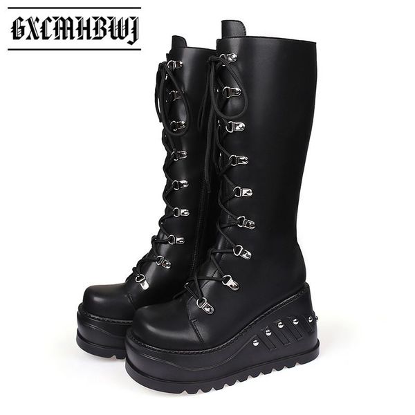 boots gxcmhbwj punk goth rivet decoration wedges platform women mid calf spring fall round toe lace up thick bottom ladies, Black
boots gxcmhbwj punk goth rivet decoration wedges platform women mid calf spring fall round toe lace up thick bottom ladies, Black