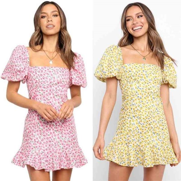 summer floral print pink korean mini dress women short puff sleeve ruffles slim ladies party beach vestidos 210520, Black;gray
summer floral print pink korean mini dress women short puff sleeve ruffles slim ladies party beach vestidos 210520, Black;gray