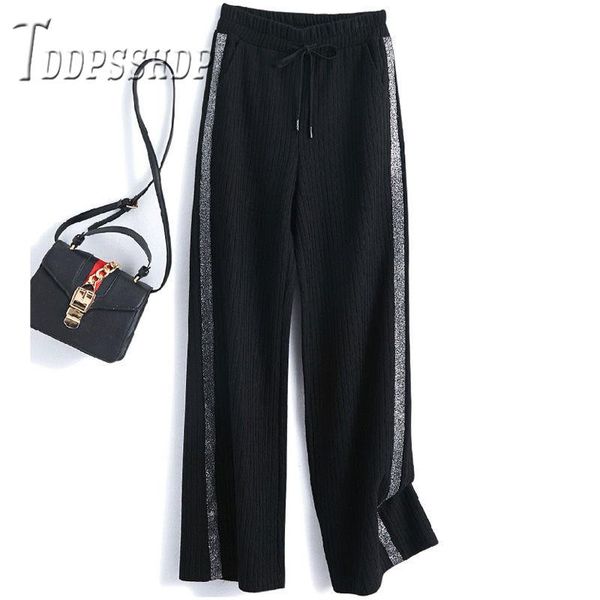 women's pants & capris 2021 knitting wide leg women loose autumn winter high waist casual female trousers, Black;white
women's pants & capris 2021 knitting wide leg women loose autumn winter high waist casual female trousers, Black;white