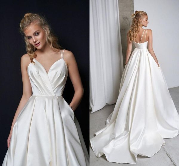 white satin boho garden a line wedding dresses with pocket spaghetti straps backless plus size bridal gowns sweep train simple satin robes d
white satin boho garden a line wedding dresses with pocket spaghetti straps backless plus size bridal gowns sweep train simple satin robes d